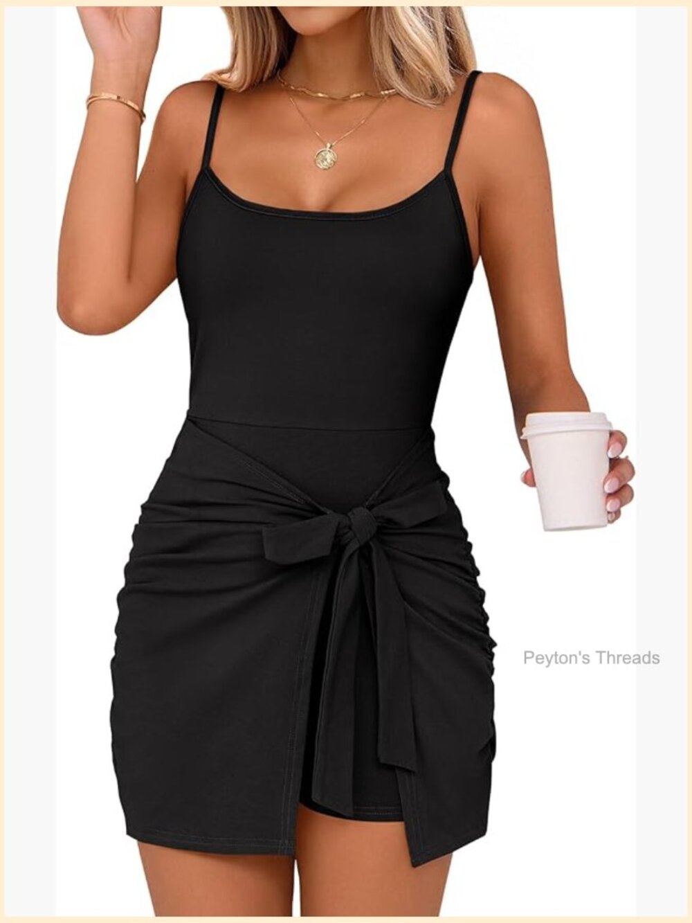 Spaghetti Strap Tie Waist Romper Dress With Built-In Shorts Mini